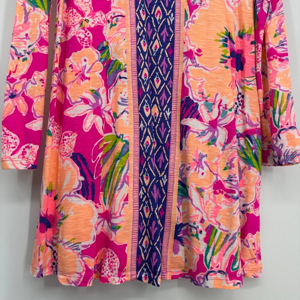 Lilly Pulitzer  Paradis Swing Dress‎ S Magenta Tipping Point Long Sleeve Floral - Picture 7 of 12